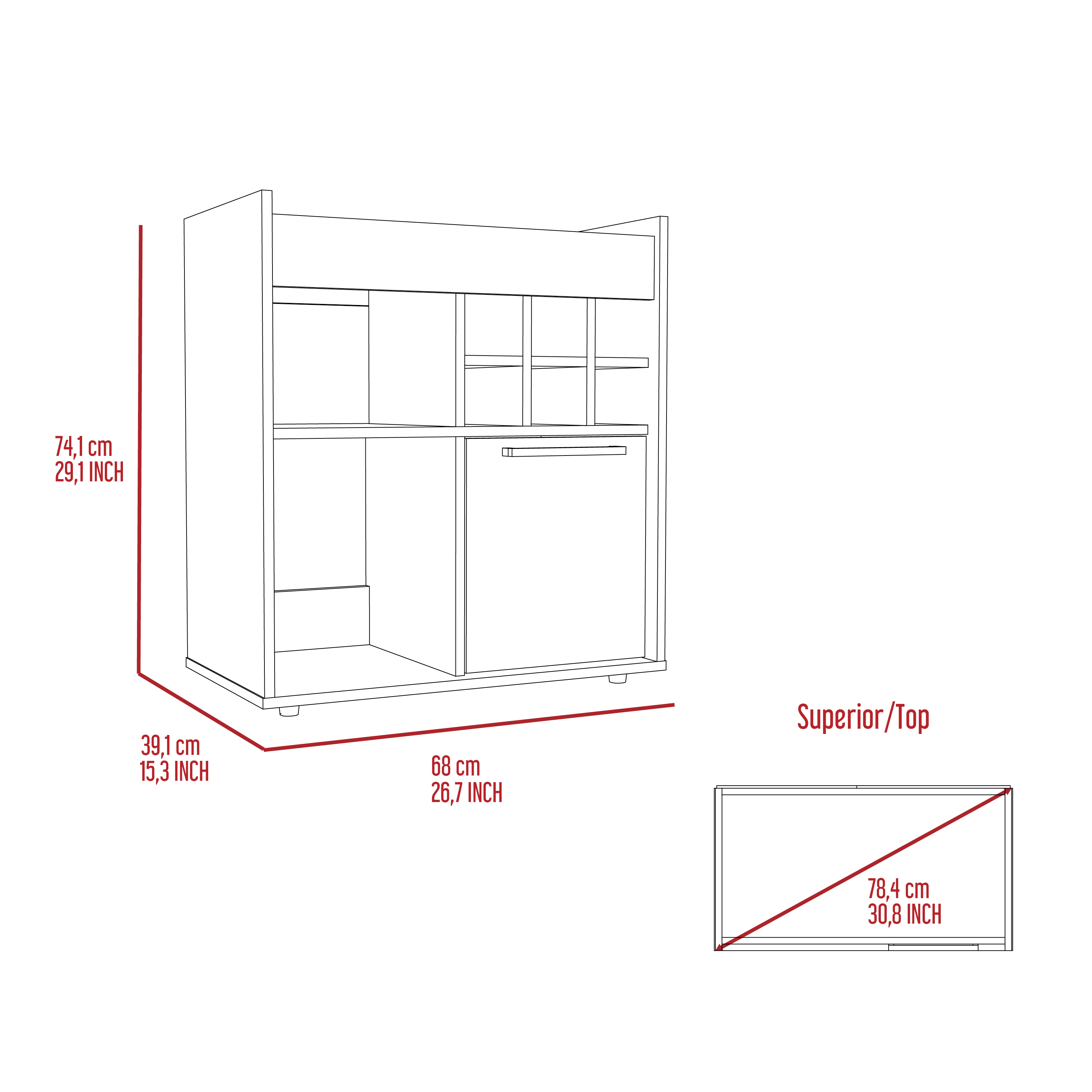 Lyon Bar Cabinet, Six Cubbies, Cabinet With Divisions, Two Concealed Shelves -Light Gray